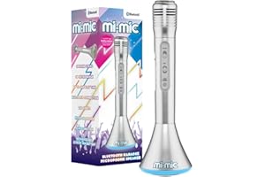 Mi-Mic Kids Karaoke Microphone | Wireless Speaker with Wireless Bluetooth and LED Lights Microphone for Kids, Silver