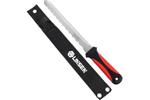 Linsen-outdoors 11 Inch Rot Edelstahl Scharfe Doppelklinge Gezackte Klinge Rasenschneider Messer Rasenreparatur Gartenmesser mit Nylonscheide