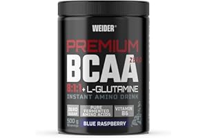 Weider Premium Bcaa 8:1:1+l-gluamina Sabor Blue Raspberry 500g. Con Vitamina B6. Sin Azúcar., color Negro, 500 ml