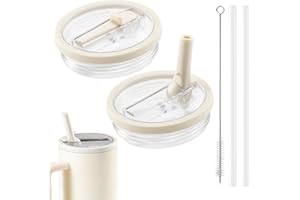 LOOHAOC 2 Piezas 40oz Tapas de Repuesto para Stanley Cup 40oz con Pajilla y Cepillo de Limpieza, Accesorios Compatibles con Stanley (Marfil)