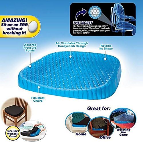 Purenlatex Gel Seat Cushion With Non-Slip Cover, Breathable Honeycomb Design -Chair And Sitting On The Floor Gives Relief From Tailbone Pain