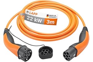 Lapp Mobility Cable Recharge Voiture Électrique 3m Type 2-22kW, 32A, Mode 3 - Câble de Recharge Type 2, Chargeur de véhicule électrique, Résistant à l'eau IP55, Fabriqué en Allemagne - 3m Orange