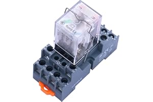 Taiss Relais 24V DC relais de puissance électromagnétique 4NO+4NC 14 broches 10A DPDT bobine Relais avec voyant avec prise YJTF08A-E avec crochet YJ4N-GS-DC 24V