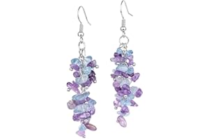 Nupuyai Crystal Stone Long Tassel Drop Earrings for Women, Chakra Healing Stone Dangle Earrings for Wedding Party Vacation, 62mm