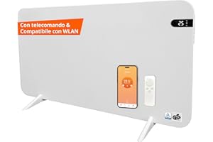 Könighaus Riscaldamento a infrarossi dual intelligente 600 W con controllo Wi-Fi tramite app e telecomando, con piedini porta-asciugamani e kit di montaggio Colore: Bianco
