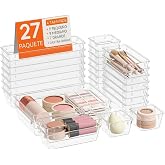 Lifewit Set of 27 Clear Plastic Drawer Organizers, Desk Drawer Dividers, Storage Trays, Divider Boxes for Makeup, Jewelry, Be