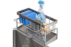 yufana Organizador de Fregadero, Estante de Drenaje de Esponja, Soporte para Esponja de Fregadero, con Bandeja de Goteo y Toallero, para Super Organizador para Fregadero de Cocina y BañO (Gris)