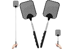 AYESY Matamoscas Extensible, 2 Piezas Matamoscas de Plástico Manual con Mango Telescópico Robusto y Duradero Swat Ajustable para Controlar Moscas Mosquitos Avispas Plagas, Negro