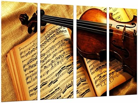 MULTI Wood Printings Art Print Box Framed Picture Wall Hanging - Violin on Music Sheet Musical, (Total Size: 51,6" x 24,4"), - Framed And Ready To Hang - ref. 26764