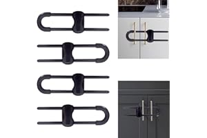 KEUGT 4 Pieces Child Proof Locks | Sliding Cabinet Lock | Cupboard Locks for Children, Baby Safety U Shape Locks Latch for Both Cabinet Knobs and Cabinet Handles（Black）