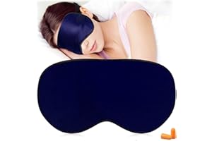AJUHNICYN Masques de sommeil en soie et bandeau ， Masque pour les yeux super lisse pour dormir ， avec sangle réglable ， Convient pour les voyages, la sieste, le sommeil nocturne (bleu foncé)