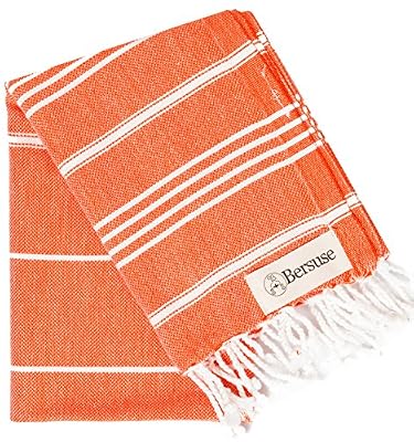 Bersuse 100% Coton - Anatolia Petite Serviette Turque - Serviette Invité, Essuie Mains - Oeko-TEX - 60 x 110 cm, Orange Sombre