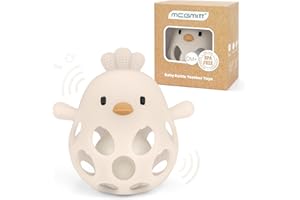 MCGMITT Jouet Bébé 3 Mois - Hochet Bébé en Forme de Poussin Anneau de Dentition en Silicone Alimentaire Sans BPA Balle Sensorielle Montessori Jouet Éveil Bébé 3 6 9 12 Mois Fille Garçon, Beige