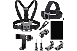 YHTSPORT Brustgurt Halterung + Kopfhalterung Kopfgurt Action Cam Zubehör, Einstellbarer Action Cam Halterung, Handy Brusthalterung Kopfband Kompatibel mit Gopro Und Andere Action Kameras