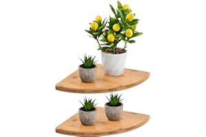 Ecofocet Mensole Angolari da Parete in Bambù, Set di 2 Mensole Sospese 25x25 cm, Mensola Flottante Legno Chiaro per Decorazione e Ripiani in Cucina/Soggiorno/Camera da Letto