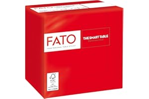 Fato - Jednorazowe serwetki papierowe, idealne do peritifu i koktajlu, opakowanie 100 serwetek, rozmiar 24 x 24 złożone w 4, 2 welonach, kolor czerwony, papier 100% czysty celuloza, certyfikat FSC