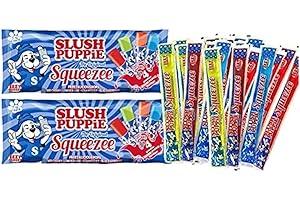 HEZVIC Slush Puppie Squeezee - Freezalicious Ice Lolly Poles - Red Cherry, Lemon & Lime, Blue Raspberry and Strawberry (10 x 60ml) - Pack of 2 - Ice Pops - Summer Treat - Gluten Free and For Vegetarians