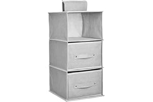 EXQULEG Wiszący organizer, składany regał wiszący, szafka na ubrania, organizer do szafy na ubrania (szary, 3 poziomy z 2 szufladami)