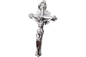 ForFox Collana Ciondolo Croce Crocifisso Gesù Cristo Cristiano in Argento Sterling 925 Vintage per Uomo Donna,Catena da 50cm