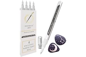 Pinturale Arts® Marqueur Acrylique Blanc | Lot de 4 Feutre Acrylique Blanc Pour Dessin, Papier Noir, Marqueur Pointe Fine 0,7mm | Pour Bois, Verre, Pneu, Pierre