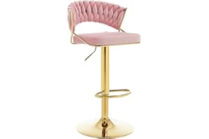 WOLTU Sgabello da Cucina, Sgabello da Bar Girevole Altezza Regolabile con Schienale e Poggiapiedi, Velluto, Rosa
