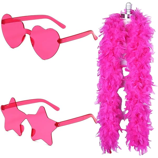 BDSHUNBF Lot De 4 Boas En Plumes Pour Déguisement Et Loisirs Créatifs, Lunettes De Soleil En Forme De Cœur, Accessoires De Fête Pour Danse, Mariage, Halloween, Décoration De Costumade, Cosplay
