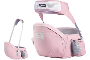SONARIN Portabebé Asiento de Cadera,Portador de Bebé Ergonómico Taburete de Cintura Algodón con Cinturón de Seguridad & Correa de Hombro Individual Posición Múltiple para Bebé Niños(Rosa)