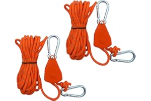 FALAFOTY 2Pcs Reflective Tent Guy Ropes,4m Tent Camping Cord with Pulley,4mm Cord Ratchet Rope Adjustable Heavy Duty Rope Hanger for Plant Grow Room Awning Outdoor Camping Gazebo Hiking Picnics (Orange, 4)