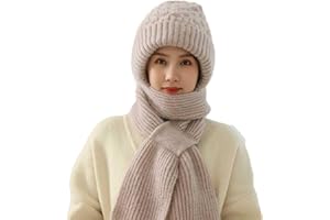 RUVE Integrated Ear Protection Windproof Cap and Scarf, Winter Warm Knitted Hat, Thickening Beanie