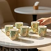 Femora Premium Peacock Motif with Leaves Pattern Coffee & Tea Cup | Finest Premium for Tea/Coffee/Hot Drinks | Set of 6 | Cap
