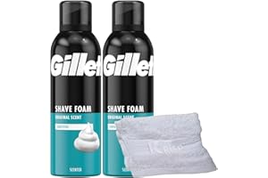 2 x 200ml Men Shaving Foam Mousse Sensitive Skin Face Body Soft Clean With Soft Aftershave KRISP Towel