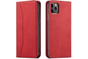 OKZone Kompatibel mit iPhone 12/12 Pro (6,1 Zoll) Hülle, Magnet Leder Tasche Handyhülle, Kartenfächer Schutzhülle, [Premium PU Leder] Flip Klappbare Stoßfeste Magnetische Standfunktion (Rot)