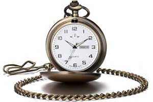 YUZDNM Herrarabisk enkel fickur i kvarts, klassisk arabisk digital fickur med datum och dag med kedja, examen och födelsedag
