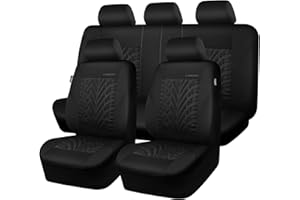 CAR PASS Autositzbezüge Komplettes Set, Vorder und Geteilte Rückbank, 3D Reifendruck Auto-Innenbezüge, Airbag Kompatibel, Schnelle Einrichtung, Universelle Passform(Komplettes, Alles Schwarz)