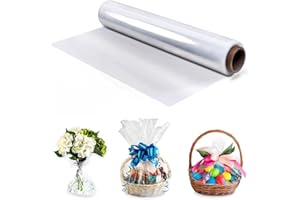 RICOFOT Papier Cadeau Transparent, 40cm x 30m - Rouleau Plastique Transparent pour Emballage et Fleuriste - Convient pour les Bouteilles de Vin, Biscuits et Collations