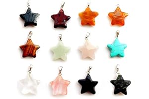 DILIGHTNEWS 12 Stück Star Stone Anhänger, Stern Naturstein Anhänger, Stern Perlen Edelstein Anhänger, Stern Kristall Stein Anhänger, Stern-Heilstein-Anhänger für Diy Halskette Schmuckherstellung