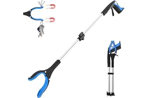 REWKCY 80cm Faltbare Greifzange für Senioren - Leichte Greifzange mit 360° Drehkopf und Magnet, Ergonomischer Greifer für Senioren, Müllzange Greifer für tägliche Aufgaben, Blau