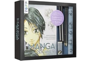 Kreativ-Set Manga zeichnen. Buch mit Mangagrundlagen (32 Seiten, 14 x 21 cm, Softcover) sowie Zeichenmaterial: Mangapapierblock A5, 1 Fineliner, 2 Bleistifte, Radiergummi, Lineal