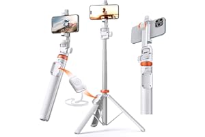 OOHHEE Uchwyt na telefon komórkowy, 158 cm, statyw do iPhone'a i kijek do selfie, STATIVE z pilotem zdalnego sterowania, wysuwany statyw TubeTravel do iPhone'a/Samsung S22 (pomarańczowy i biały)