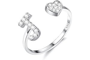 Diamday Plata de Ley S925 Ajustables Iniciales Anillos Mujeres Niñas Corazón Apilables Alfabeto Anillos Personalizado Capital Letra Anillo Inicial Joyería Regalos para Cumpleaños Navidad San Valentín
