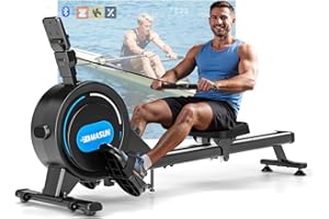 DMASUN Máquina de Remo para Casa, 16/32 Niveles de Resistencia, Remo Magnético Silencioso con App Corriente Principal, Rieles Dobles Mejorados para Mayor Estabilidad