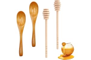 Lyivisk 4PCS Honigrührer Honiglöffel, 15cm Honigheber Honigspirale Dosierer von Honig und Sirup tropf, 12cm Honiglöffel aus Holz, Hohe Qualität Honiglöffel Holzlöffel(Khaki)