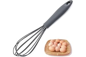 XFLYP Batidor, Silicona Apta para Alimentos, con un Mango Estable y Cómodo, Fácil de Almacenar, se Puede Colgar, Batidor de Cocina para Mezclar, Batir, Espumar y Revolver (Gris)