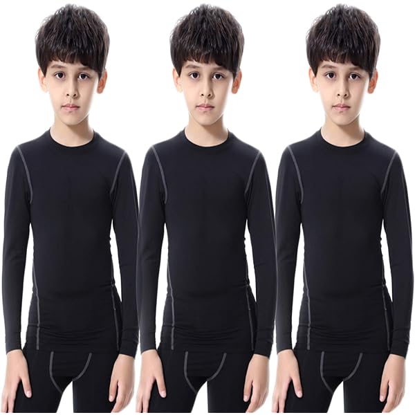 BUYKUD Kinder Kompressionsunterwäsche – Langarm Shirt & Leggings Set, Atmungsaktiv, Schnell Trocknend