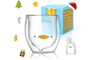BINOSTER Słodkie filiżanki do kawy, szklanki do herbaty, szklanki do kawy dwuścienne szklanki termiczne, filiżanki do espresso kubek z misiem i kotem (kaczka)