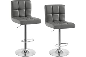 ‎WOLTU WOLTU Stołek barowy, zestaw 2 sztuk, kolor szary, z regulacją wysokości, krzesła obrotowe, krzesła kuchenne z oparciem i podnóżkiem, wytrzymała metalowa rama, przytulne miękkie siedzisko PU