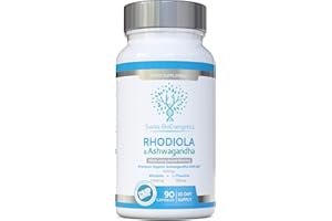 SWISS BIOENERGETICS Rhodiola & Ashwagandha with L-Theanine - Award Winning Ashwagandha KSM-66 600mg & 1500mg Rhodiola - Whole Root Equivalent- adaptogen Combo- No Artificial fillers- UK Made
