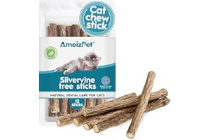 AmeizPet Catnip Sticks For Cats, Cat Dental Chew Sticks - Natural Matatabi Cat Dental Care, Silvervine Cat Teeth Cleaning (12 pcs)