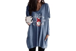 Yming Frauen Weihnachtspullover Rundhals Langarm Sweatshirts Urlaub Pullover mit Taschen