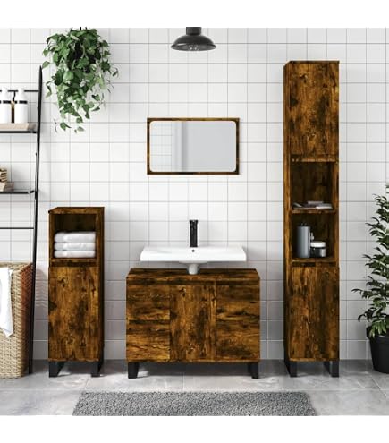 Gecheer Armadietto Bagno Rovere Marrone 60x33x60cm Legno Ingegnerizzato - 8